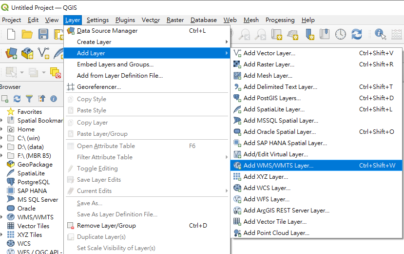 fig01-01: Options to add WMS/WMTS layer